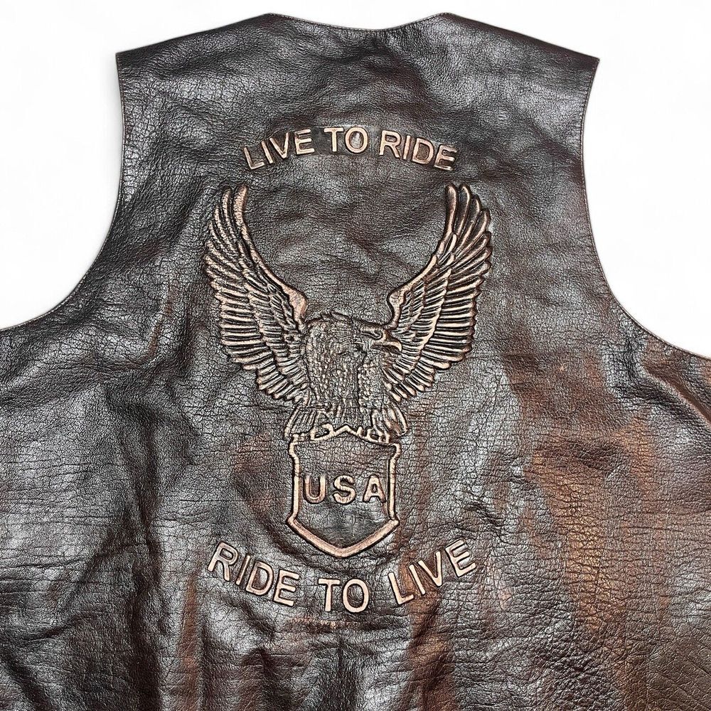 Milwaukee Leather Shaf Brown Leather Side Lace Motorcycle Vest Live To Ride 52